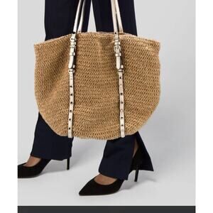 MICHAEL Michael Kors Large Studded Straw Shopper Tote Bag